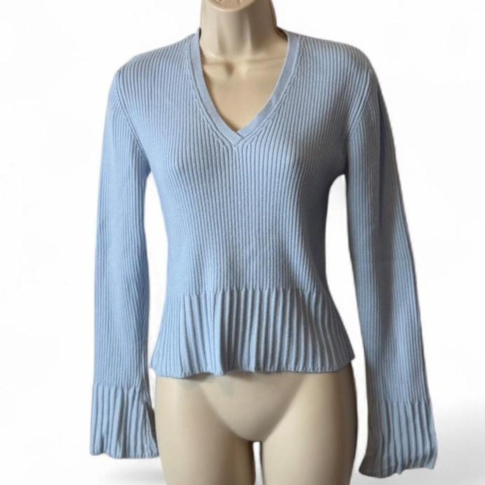 Vintage 90s Q & A Light Blue Ribbed Sweater, Women's Size L